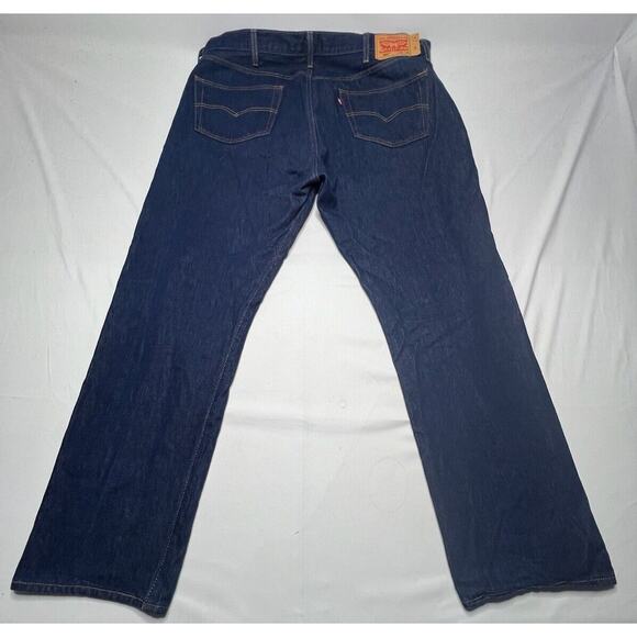 Levis 501 Men's Straight Leg Button Fly Dark Blue Denim Jeans - Size 44x31.5 - Picture 2 of 6